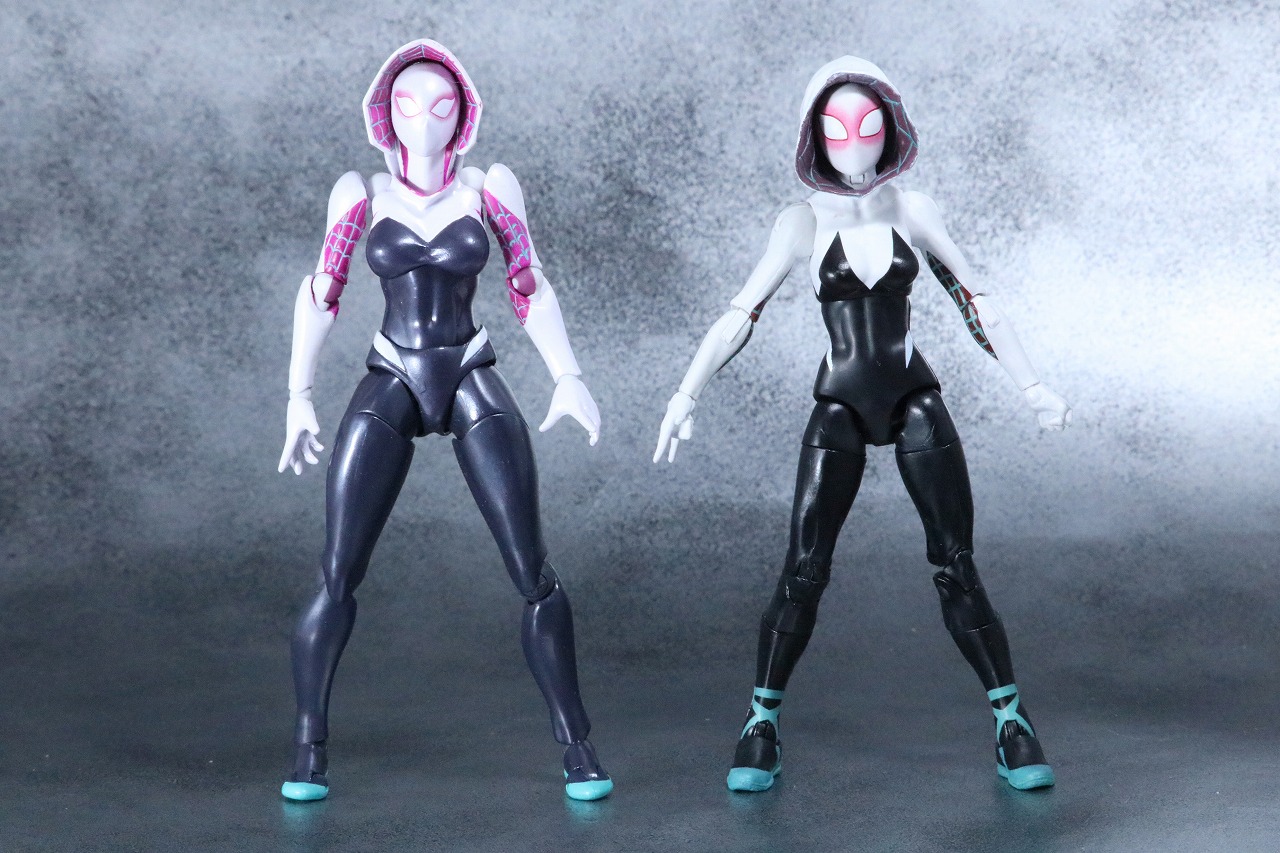 マーベルレジェンド　スパイダーグウェン　レビュー　スパイダーバース　全身　リボルテック　アメイジングヤマグチ　スパイダーグウェン　比較