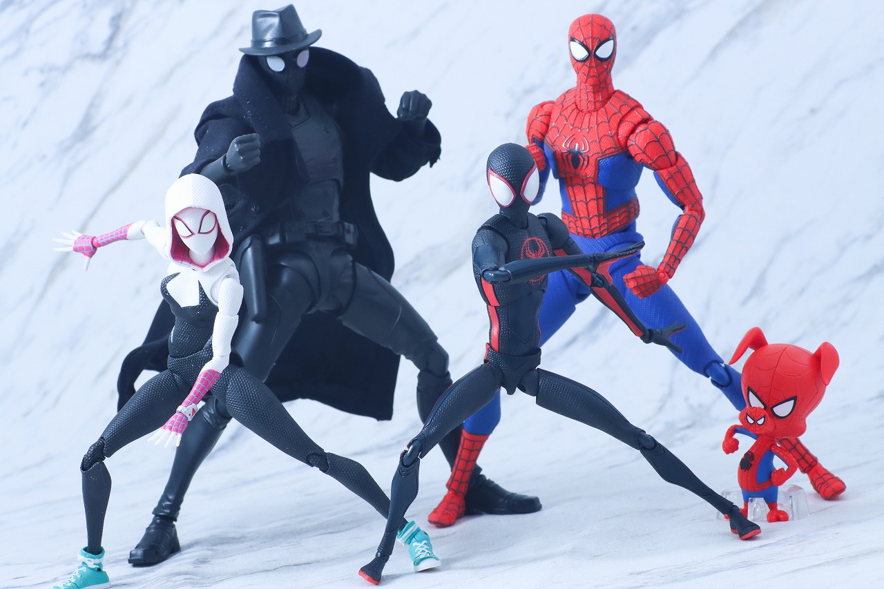 S.H.フィギュアーツ　スパイダーマン・ノワール＆スパイダー・ハム　アクロス・ザ・スパイダーバース　レビュー　アクション　マイルス・モラレス　スパイダー・グウェン　ピーター・B・パーカー